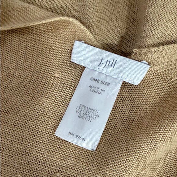 J. Jill One Size Linen Blend Tassel Kimono Ruana Wrap Beige Tan - Picture 4 of 5